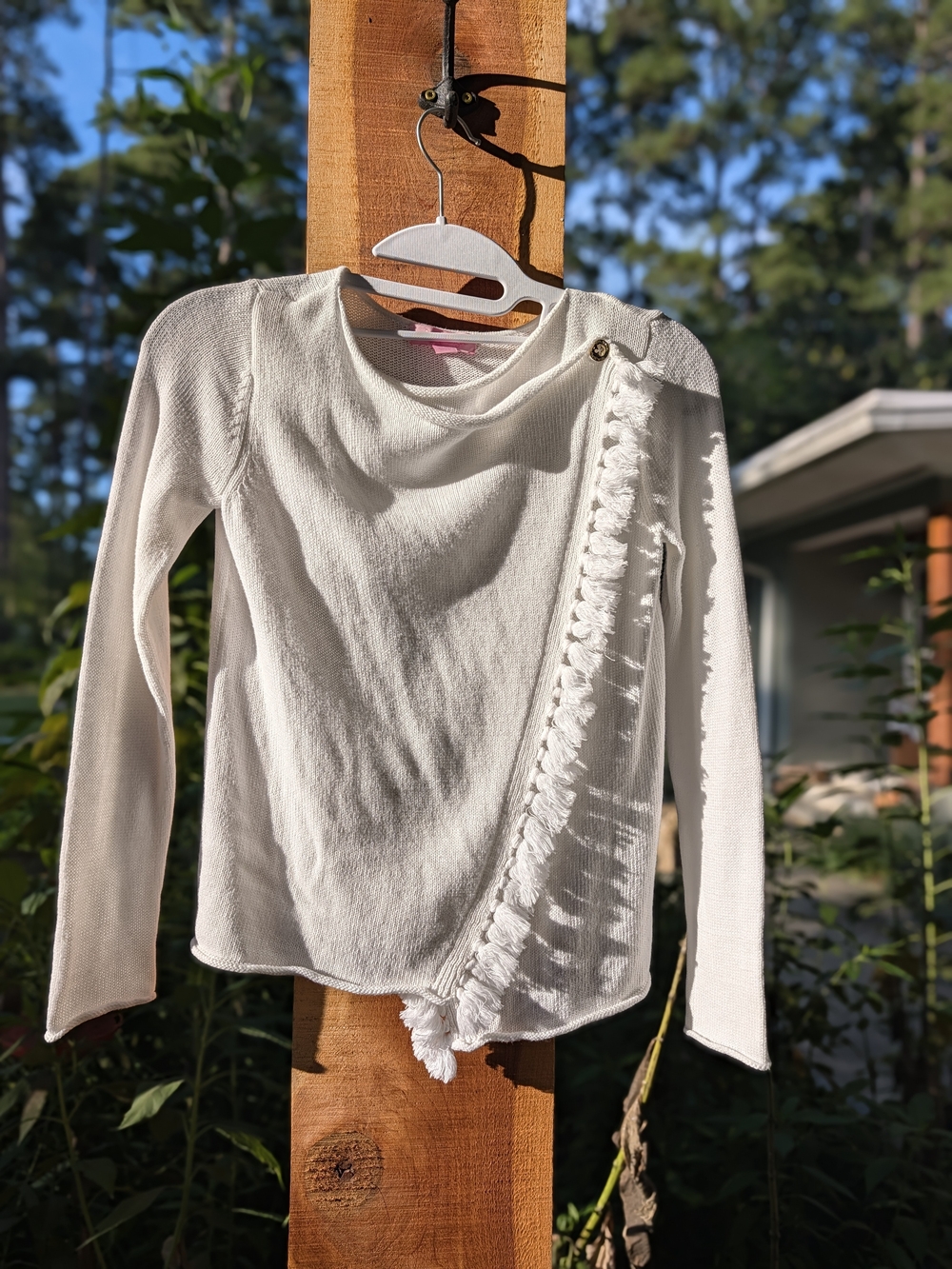 Lilly Pulitzer Kids White Long-Sleeve Fringe Trim Top
